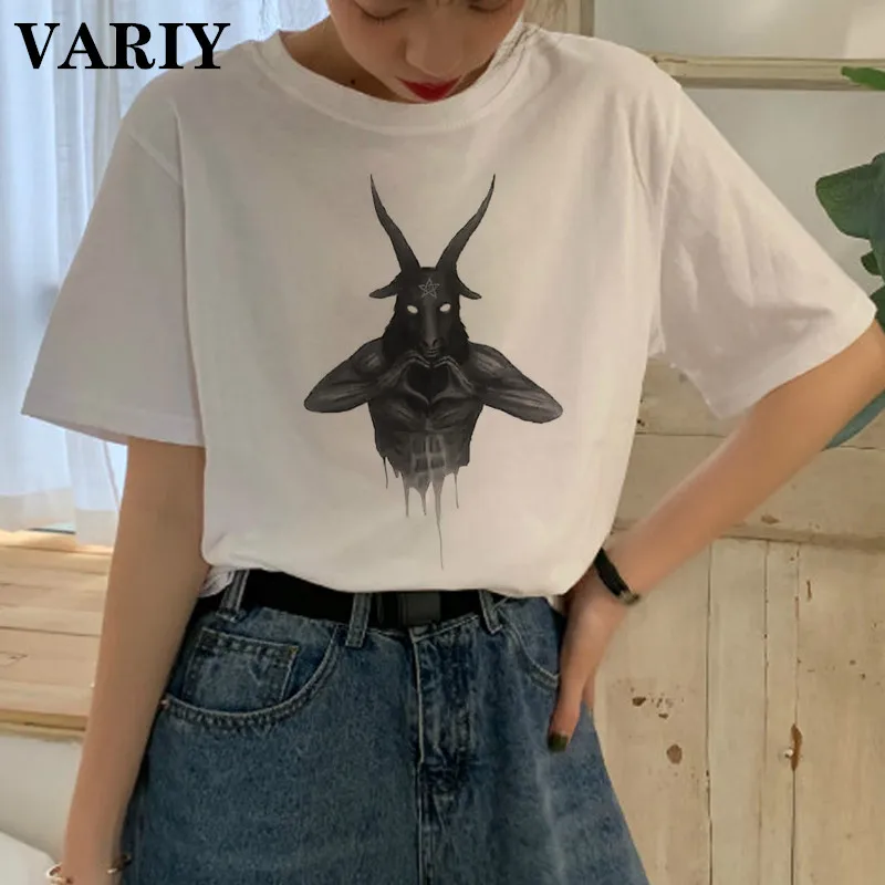 

Harajuku Satan Graphic T Shirt Women Ullzang Satanist Cartoon Funny T-shirt Lucifer 90s Tshirt Fashion Funny Top Tees Female