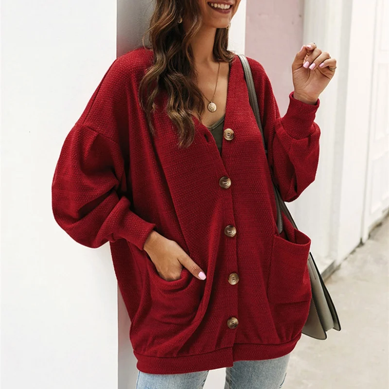 

Solid Color Long-sleeved Warm Jacket Sweater Blue XL