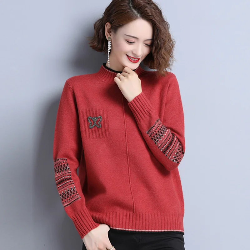 

PEONFLY Elegant Autumn Winter Women Sweater Vintage Long Sleeve Warm Pullover Sweater Female Knitted Tops Jumper Outwear