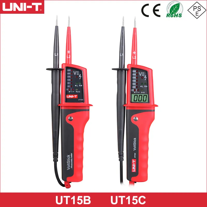 

UNI-T UT15B/UT15C Waterproof Type Voltage Testers; AC/DC Voltage Test, Phase Rotation Test/Single Lead (L2) Voltage Detection