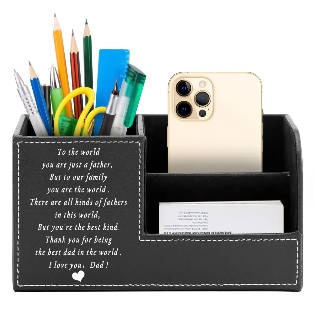 

I Love You Dad Multifunction Storage-Box Personalized Text Black Brown Office Leather Pen Holder Gift For Father Customizable