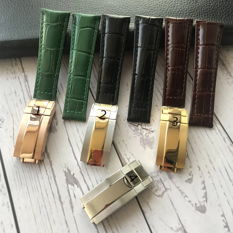 

Роскошный ремешок для часов 20 мм, черный, зеленый, коричневый ремешок из натуральной кожи для наручных часов, ремешок для наручных часов Daytona gmt