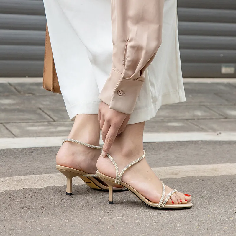 

COVIBESCO Glitters Rhinestone Women's Sandals Sexy Fashion High Heels Buttoned Sandals Women 2020 Newest Night Club Shoes Woman