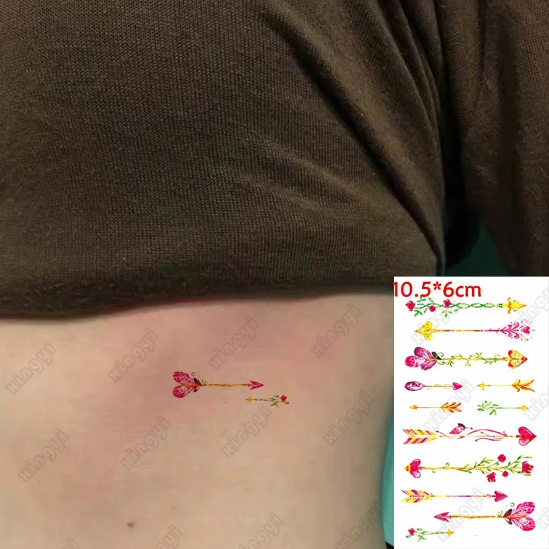 

Водостойкие временные тату-наклейки, красный цветок, перо, маленькая милая стрела, татуировка для девушек, имитация искусственной татуиров...