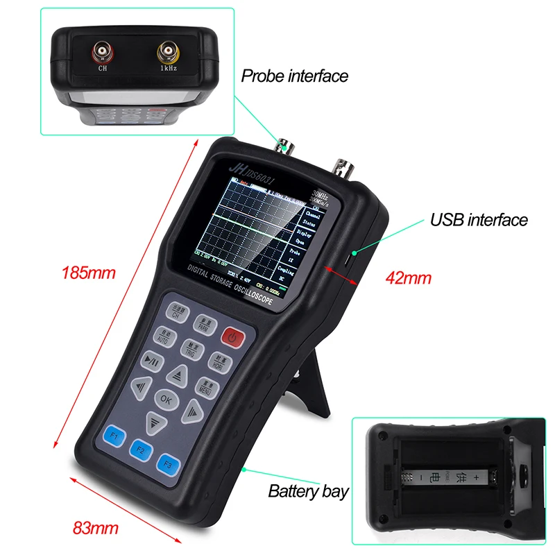 

Portable Oscilloscope Handheld Digital Strorage JINHAN JDS6031 Real-Time Sampling Rate 2GSa/S With 1CH 30M 200MSa/S 3 Languages