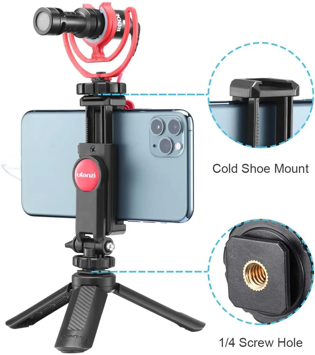 

Ulanzi ST-06 Cold Shoe Phone Tripod Mount Holder Vertical Shooting Adjustable Monitor Adapter for iPhone 12 11 Pro Max Android