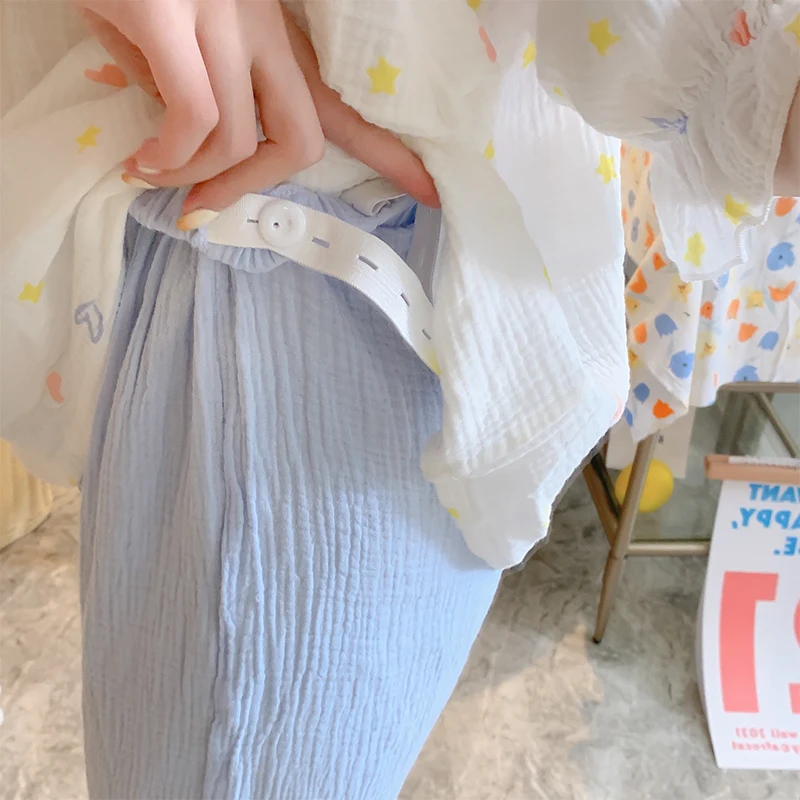 

100% Cotton Thin Light Gauze Maternity Nursing Sleepwear Sets Summer Loose Belly Pajamas Suits Clothes for Pregnant Women Home