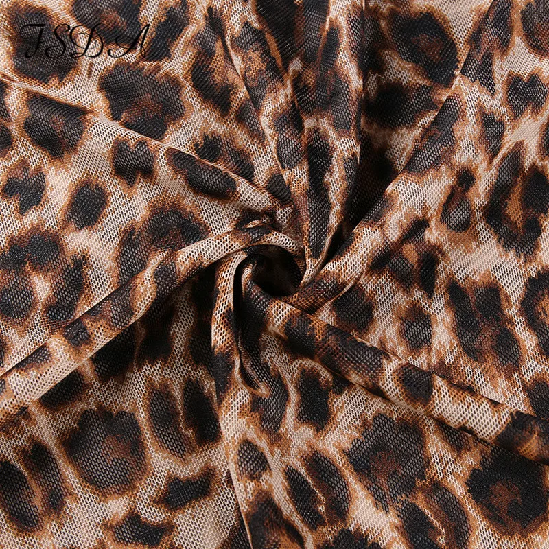 

FSDA Women Leopard Print Mesh Bodycon Dress Sexy 2021 Long Sleeve Mini See Through Y2k Summer Beach Party Dresses