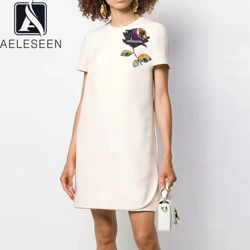 AELESEEN роскошное Летнее мини платье с коротким рукавом винтажная вышивка короткое