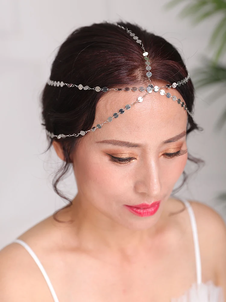 Винтажные Серебристые кулоны и золотая цепочка для ношения на голове блеск