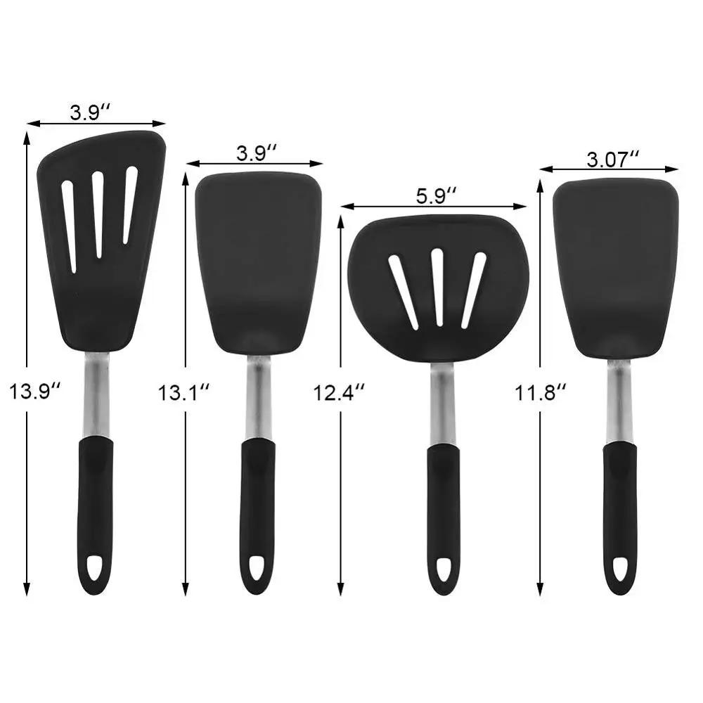 

4Pcs Kitchen Silicone Utensils Set Non-stick Kitchen Cooking Tools Set Stainless Steel Turner Heat Insulation Kitchenware