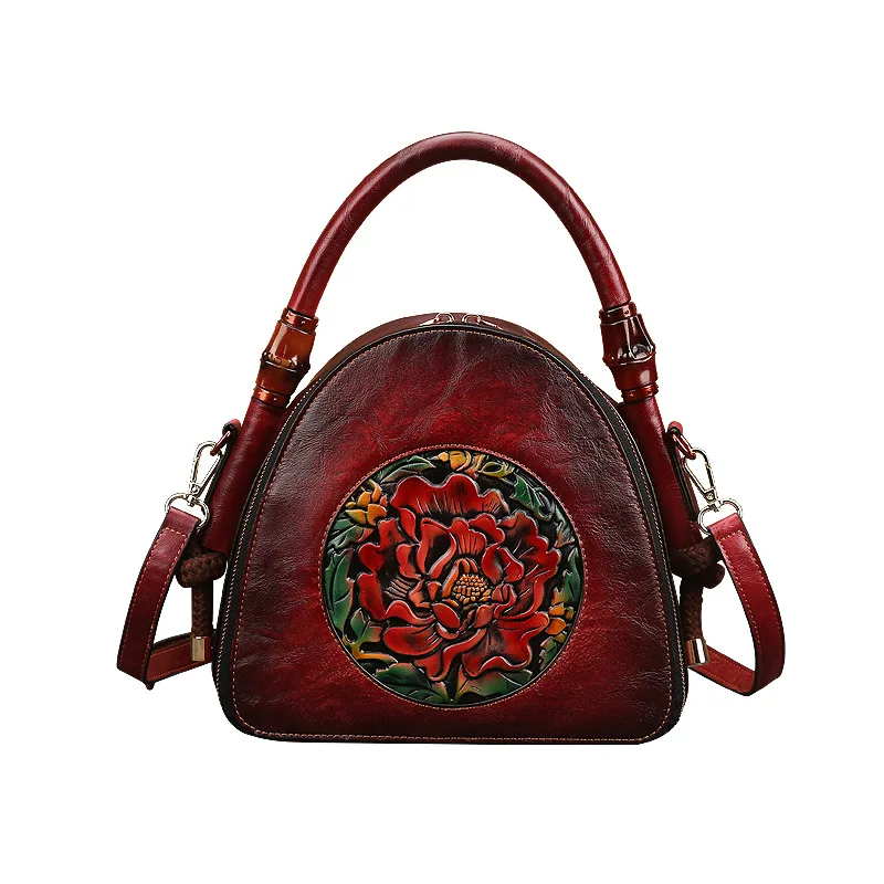 2020 New Designer Elegant Lady Retro Shell Handbags Women Luxury Round Top Handle Flowers Press Grain Shoulder Bags