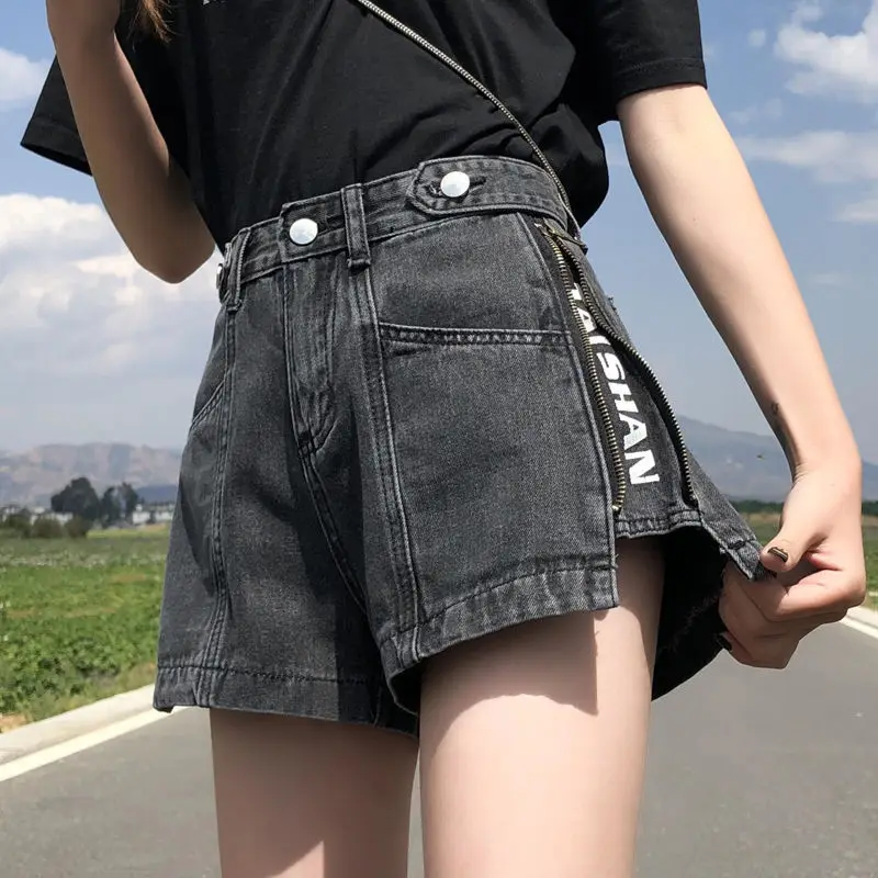 

CGC 2021 Chic Fashion Summer High Waist Jeans Shorts Women Loose Korean Style Wigh Leg Denim Shorts Female Casual Zipper Shorts