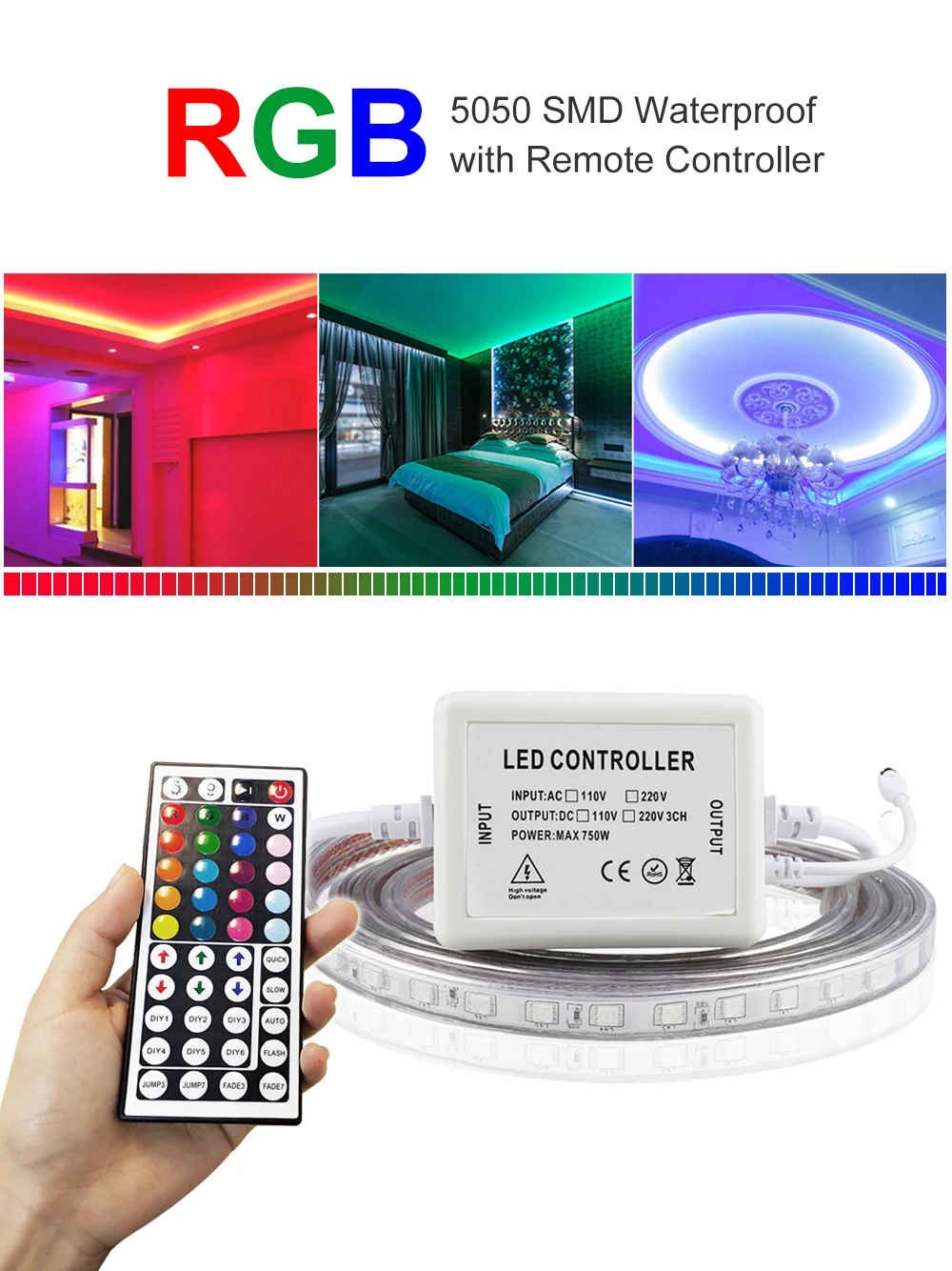 

Светодиодная лента 220 В, уличная Водонепроницаемая RGB лента 5050, приложение для телефона и пульт дистанционного управления с 44 кнопками, гибс...