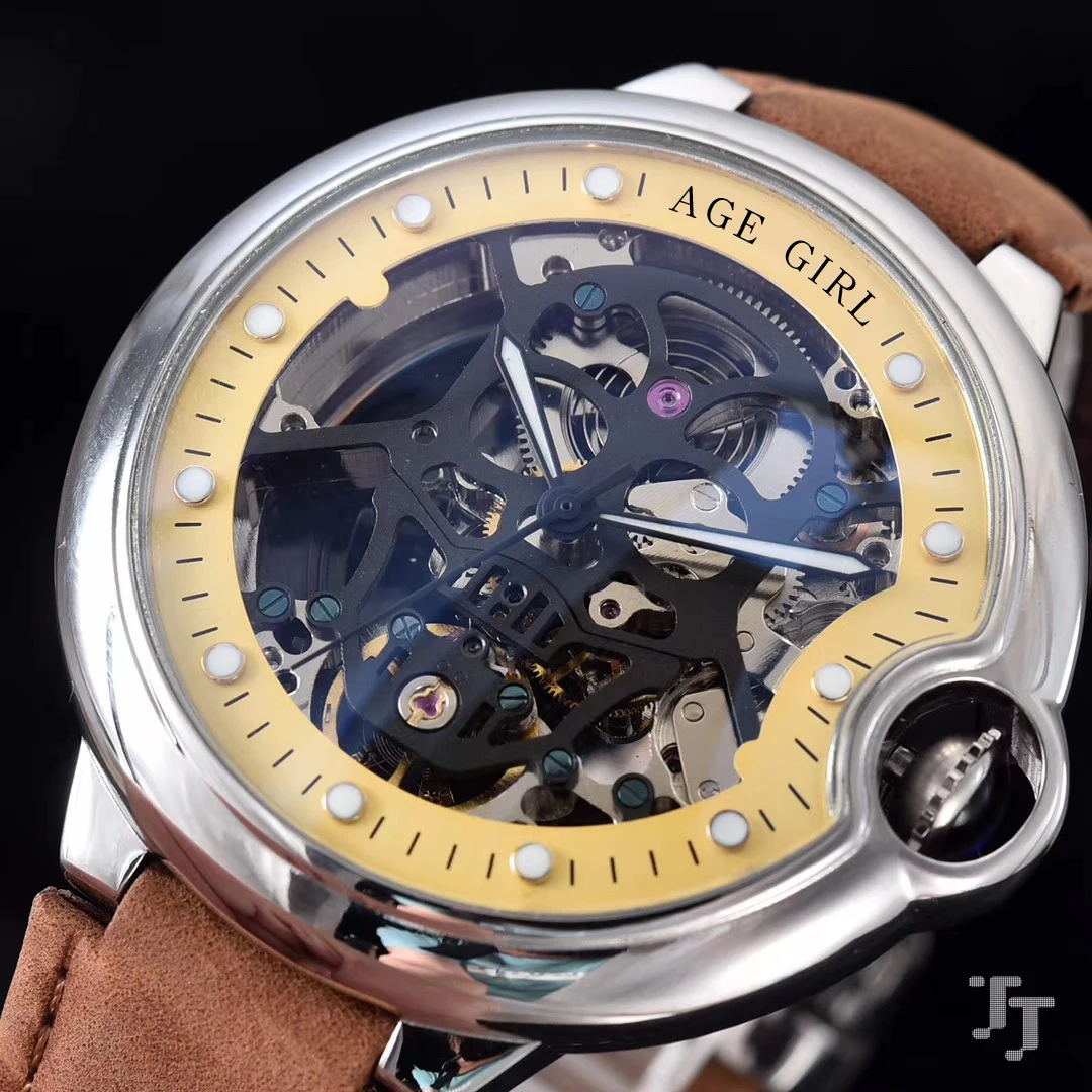 

Luxury Brand New Men Rose Gold Automatic Mechanical 904L Tourbillon Skeleton Stainless Steel Rome Black Brown Leather Watches