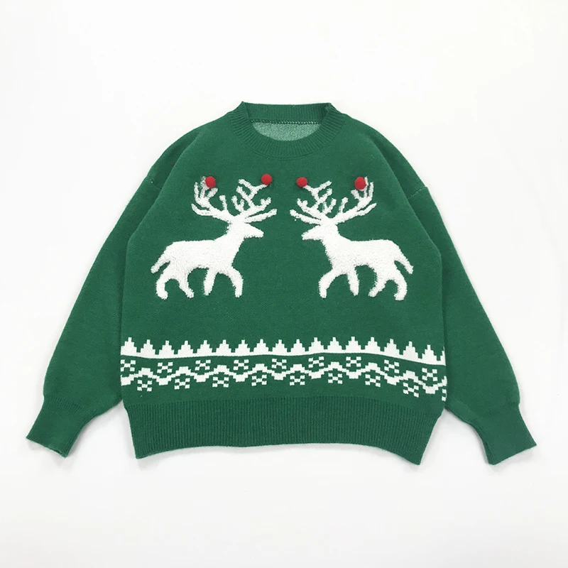 Пуловер с милыми лосями в рождественском стиле жаккардовый свитер женский