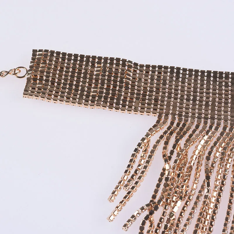 

Luxury Full Rhinestone Chain Tassel Choker Necklace Women Maxi Long Necklace Pendants Jewelry Boho Ethnic Indian Large Necklace