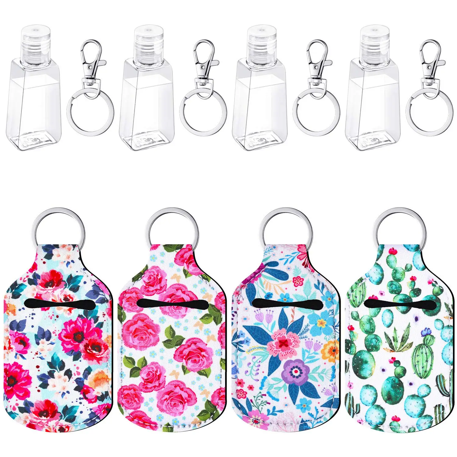 4set Travel Bottle Keychain Holders Set Chapstick Key Chain Holders 30Ml Refillable Empty Shampoo Bottles for Travelling Outdoor