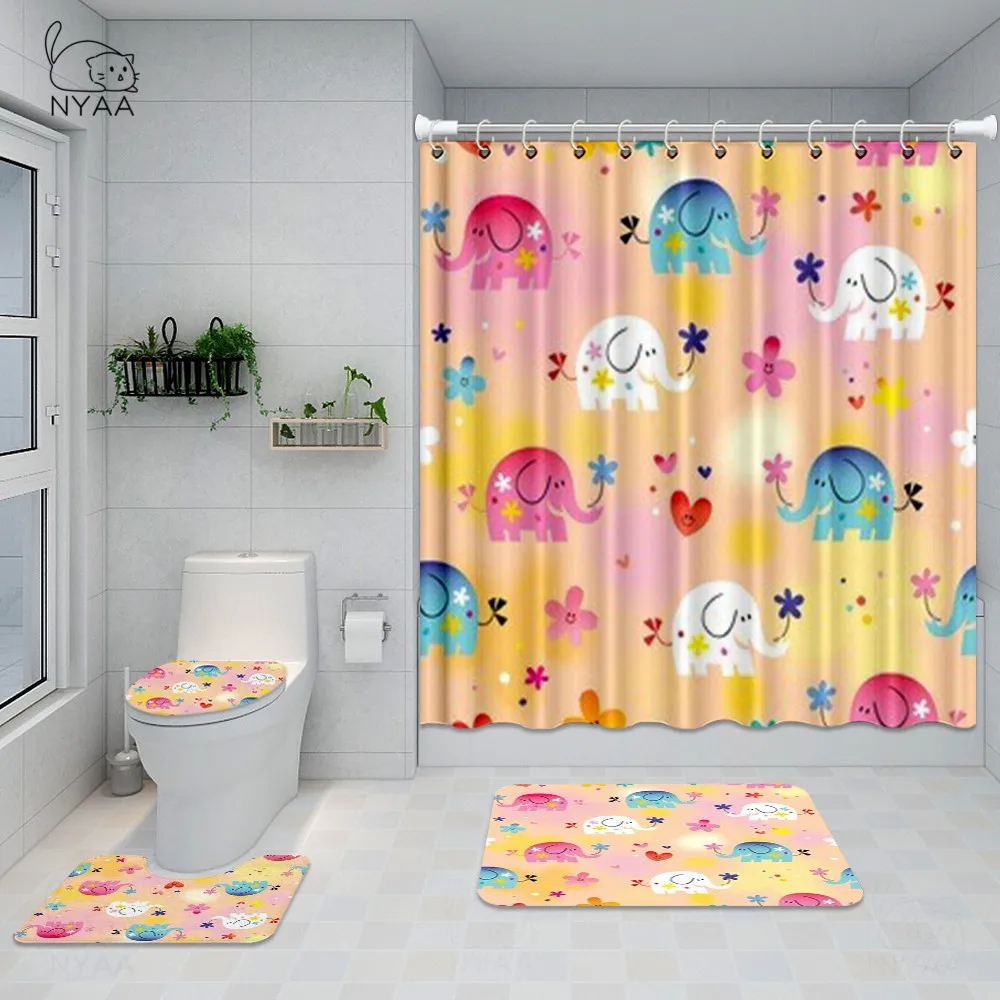 Водонепроницаемая душевая занавеска в виде индийского слона набор из 4 предметов