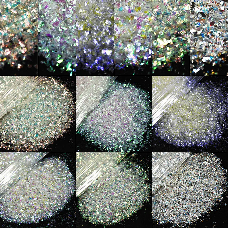 

50g Nail Art Glitter Ice Iridescent Flakes Fine Craft Glitter Decoration Artist Nail Sequins Flakes Pigment Fragment Spangle H&*