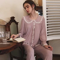 wasteheart spring purple women lace sleep pajama sets sleepwear suits plus size 2 piece nightgown stars warm cotton