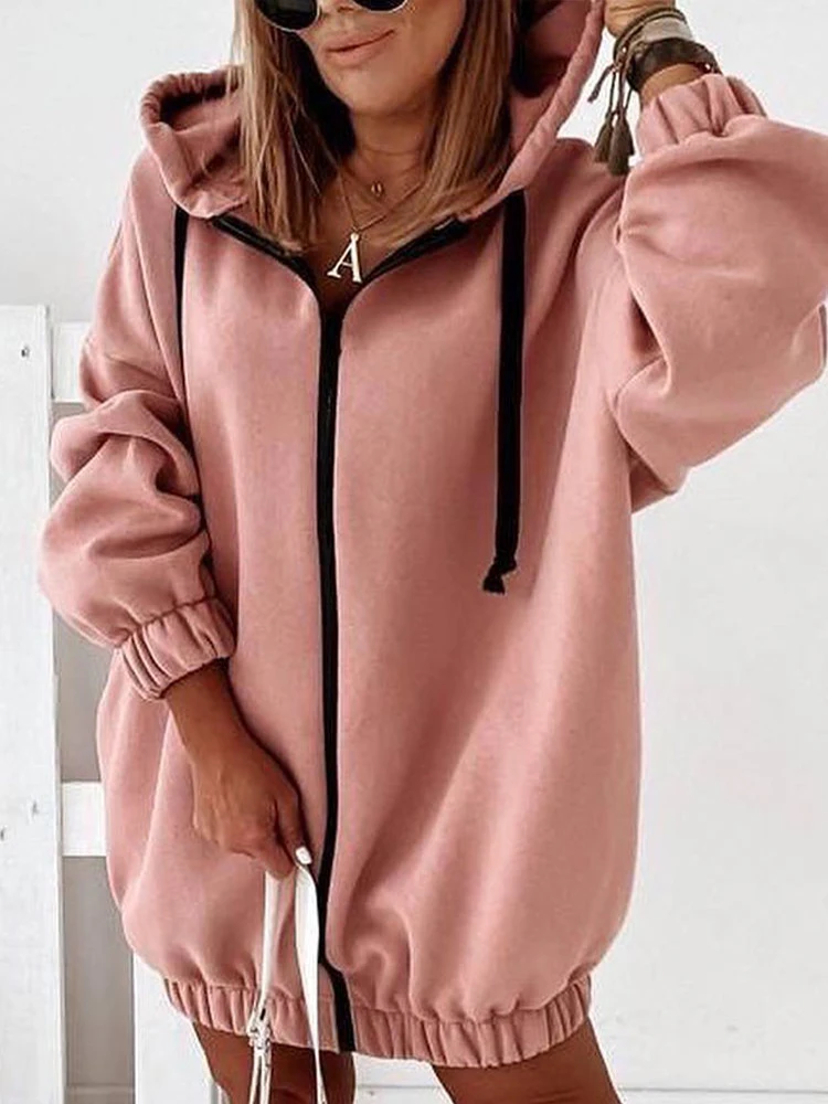 

Shein Romwe Fashion 2021 Autumn Winter Casual Letter Print Zipper Front Drawstring Hooded Coat Oversized Chic Daily Female Coat