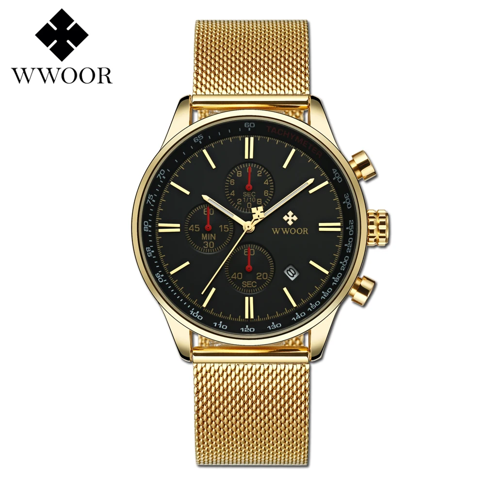 WWOOR Роскошные мужские часы Бизнес Мода Мужские кварцевые наручные из нержавеющей