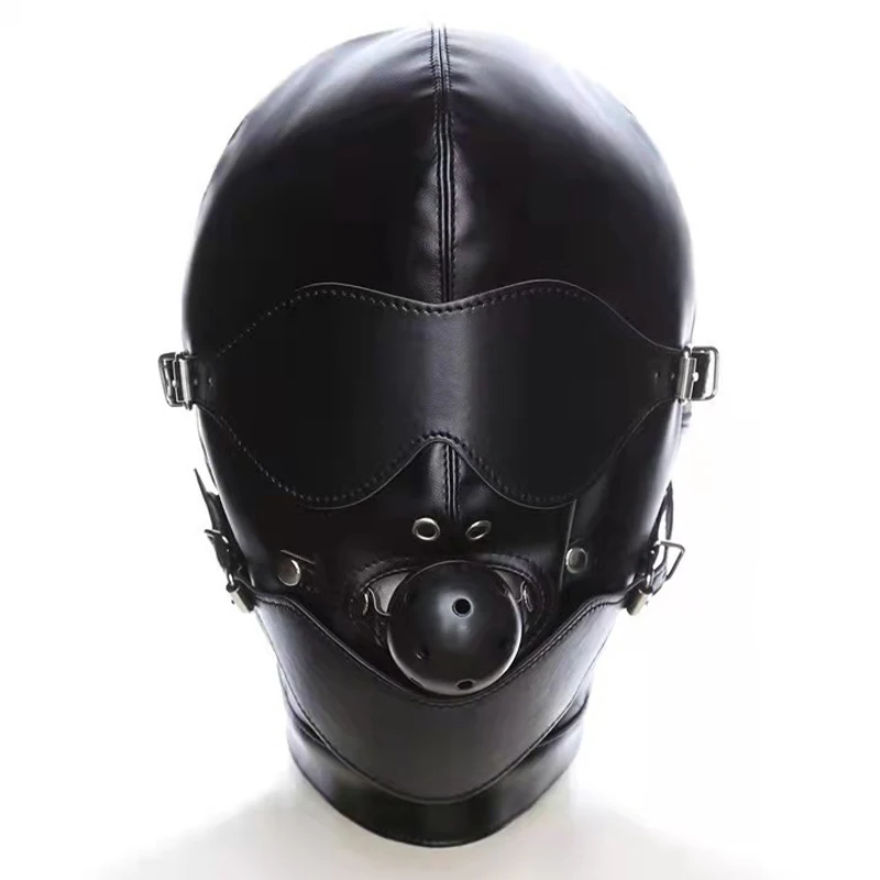 Взрослые секс-игрушки маска БДСМ бондаж сексуальный головной убор открытый рот кляп повязка на глаза кожаная Фетиш сдержанный капюшон маск...