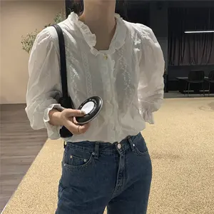Hzirip кружевные белые винтажные женские короткие оборки с рукавами-фонариками 2020 милые модные блузки офисные женские шикарные универсальные милые рубашки