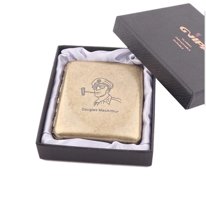 Cigarette Case 9 Винтажный чехол для сигарет из чистой бронзы с держателем в подарочной коробке 20 шт. обычная коробка для сигарет с 2 зажимами в качестве идеального подарка - Цвет: Cigarette Case 9
