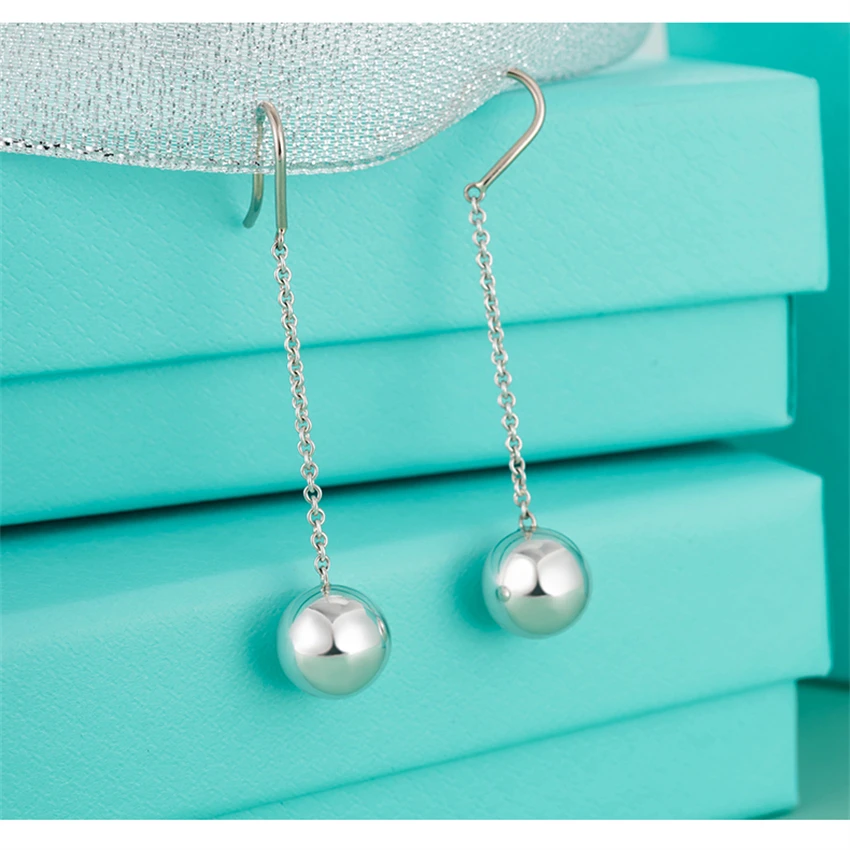 

925 Sterling Silver Earrings Women's Classic Popular Hardwear Style Ball Pendant Earrings Personality All-Match Office Jewelry