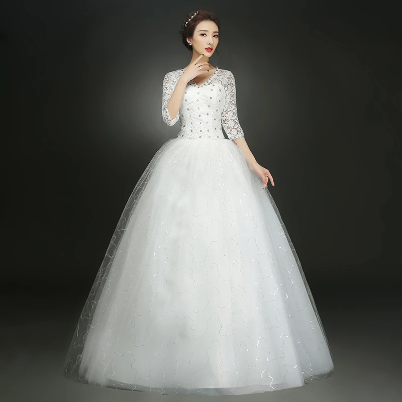 AnXin SH beauty white flower lace wedding dress princess v neck beading crystal half sleeve red | Свадьбы и торжества