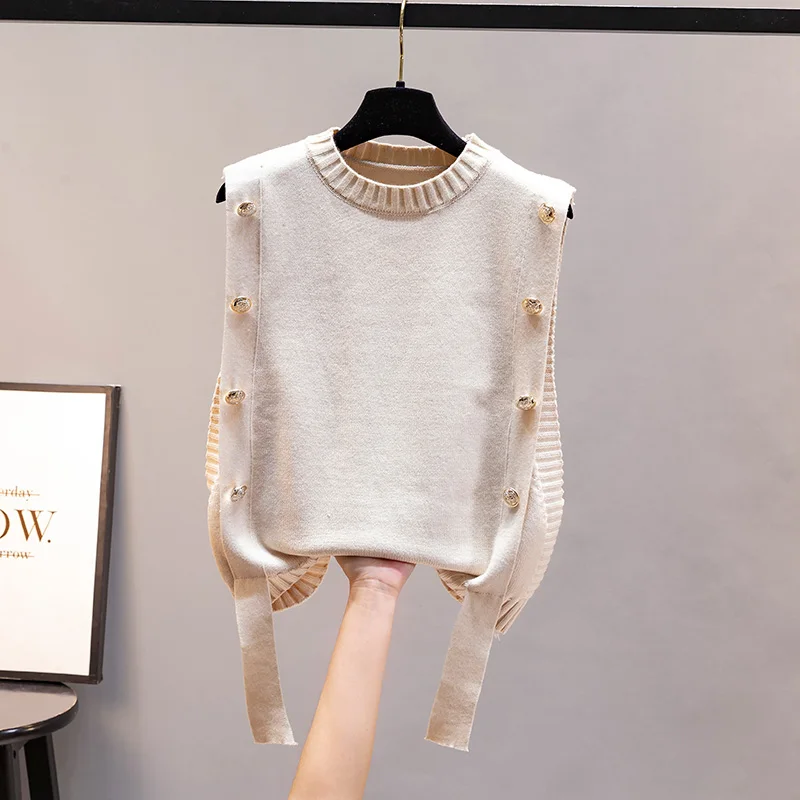 

Sweater Vest Women Clothing Spring and Autumn Outer Wear New Knitwear Loose Casual All-Match Lady Tops Knitwear