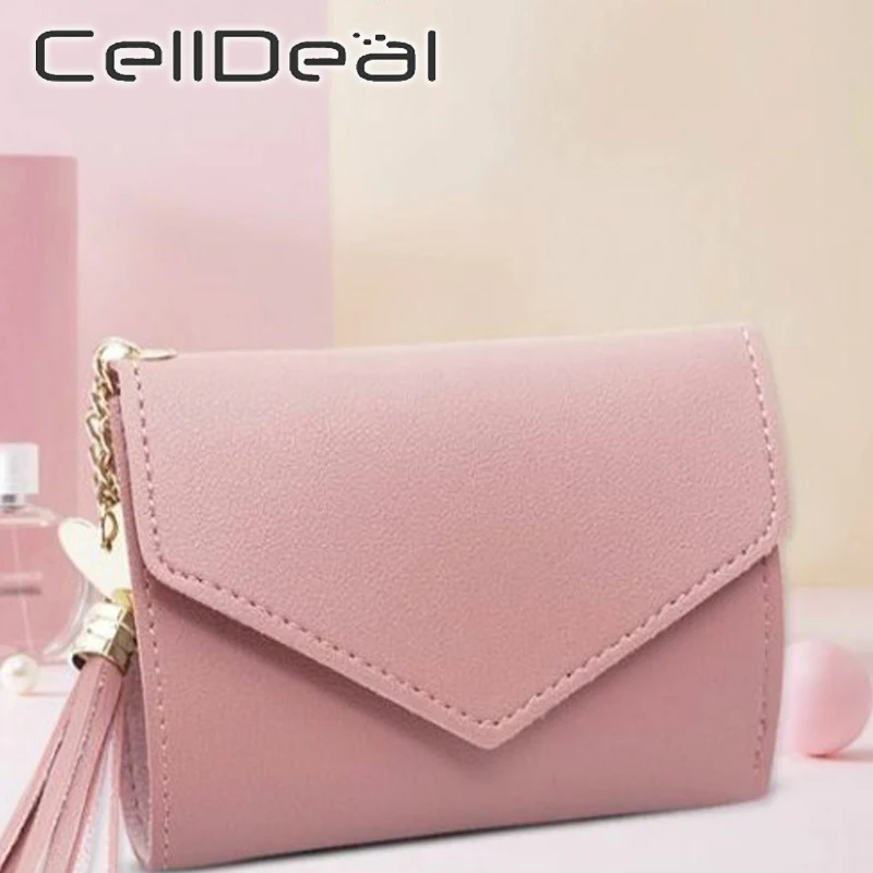 Кожаный маленький кошелек держатель для кредитных карт Женский с кисточками