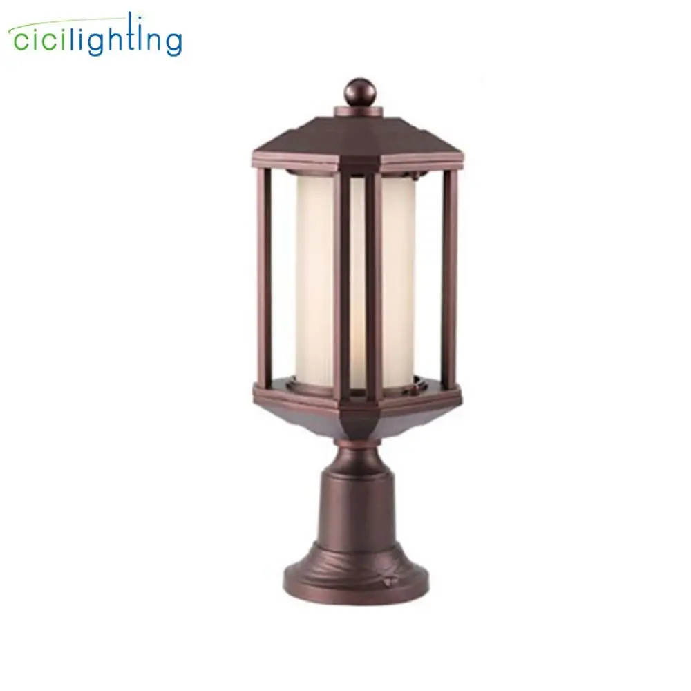 

Vintage Outdoor Art Decoration LED Post Light,Aluminum Glass Shade Pillar Lights, Outside Yard Garden Antique Landscape Lighting