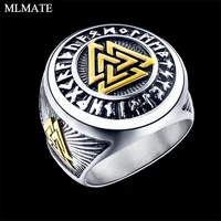 vintage mens gold silver color vikings vegvisir stainless steel biker ring futhark runes viking triangle odin nordic jewelry