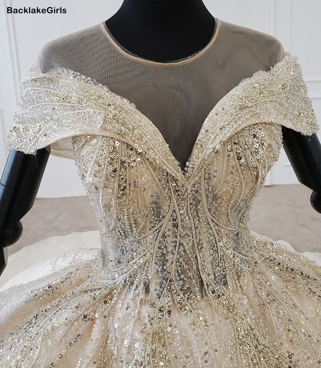 Элегантные Блестящие Свадебные платья с длинным шлейфом Vestidos Noiva расшитые