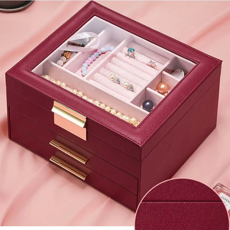 

New High Quality Jewelry Organizer Large Ring Necklace Makeup Holder Cases Velvet Jewelry Box Gift For Women