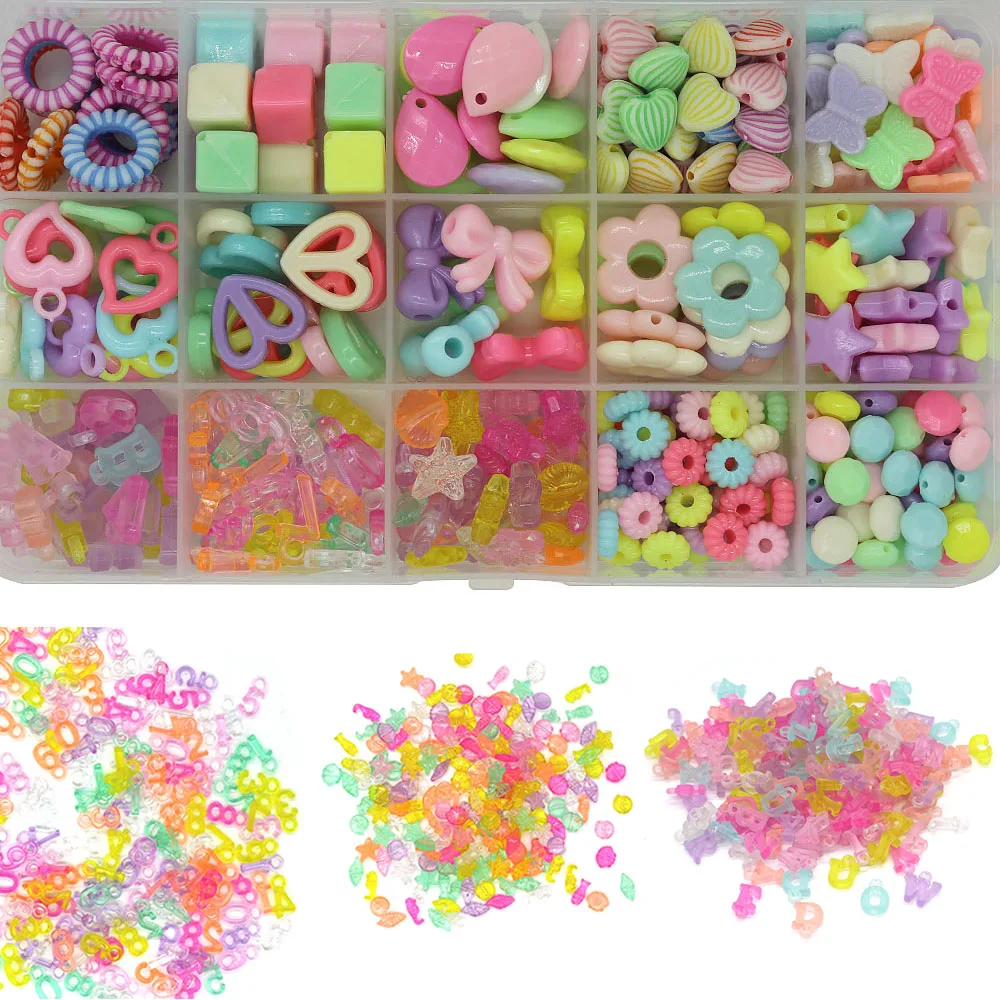 

15 Grid Mixed Colorful Glass Acrylic Beads Kits Children Beads Kit Box Set DIY Handmade Bead Toy Necklace Bracelet Accessories