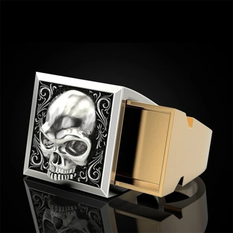Vintage Skull Head Ring Set Punk Style Two-tone Metal Skeleton Casket Stacking Rings for Men Women Gothic Party Jewelry B4T354 | Украшения