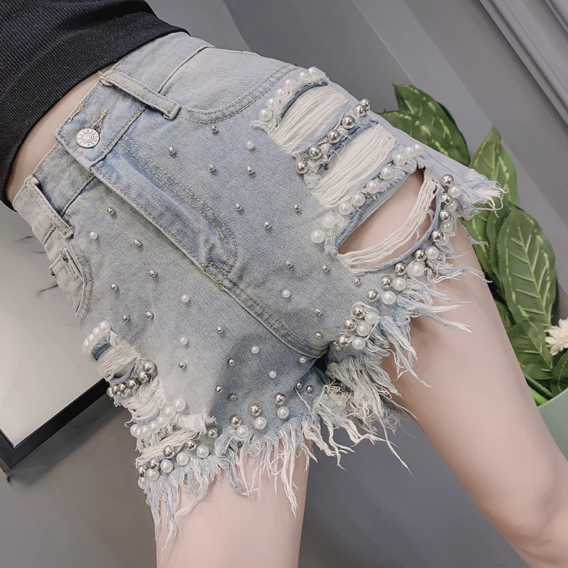 

Trend Women Shorts Holes Tassel 2021 new Summer Denim High Waist Slim Super Shorts Jeans Lady