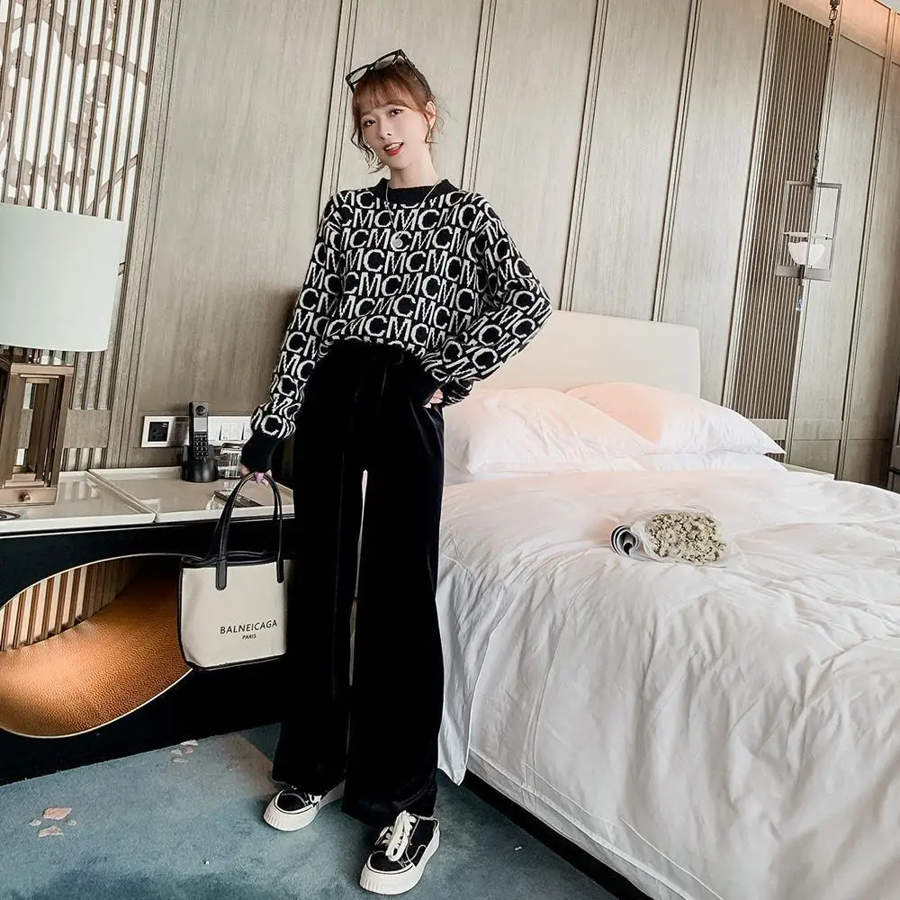 

Hong Kong Style Vintage letter sweater women's autumn winter 2020 new loose Pullover Sweater languid wind long sleeve top