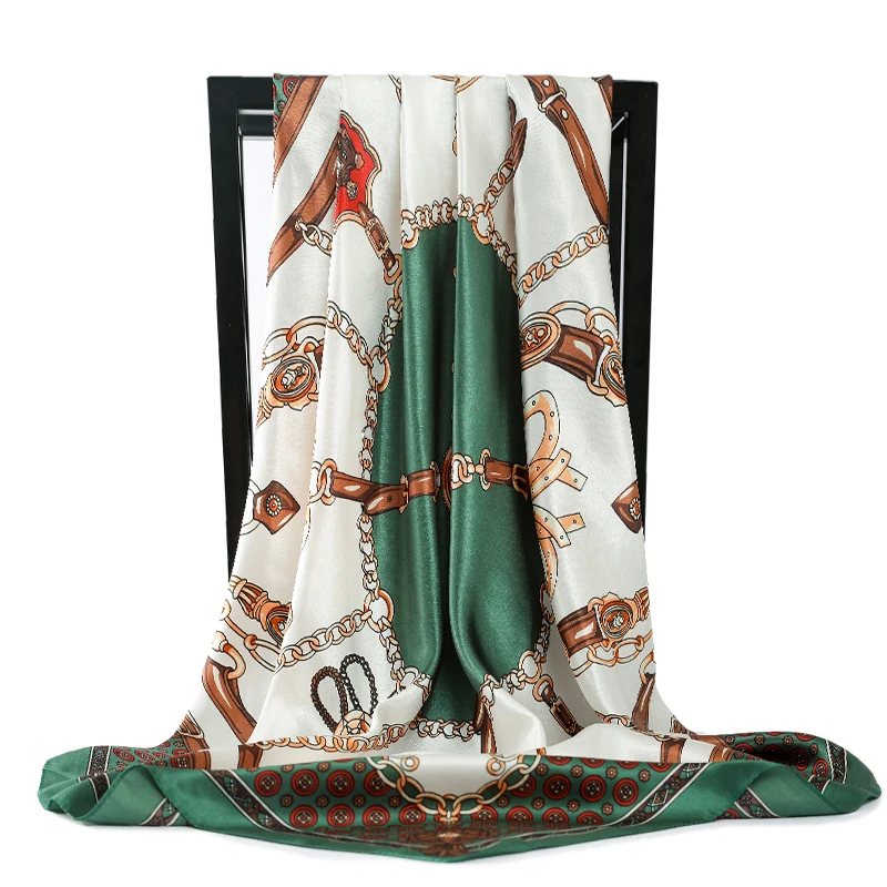 Модная женская шаль 90*90 см Шелковый Атласный хиджаб с принтом Женская бандана