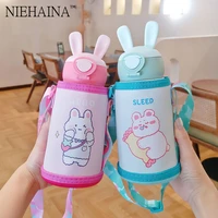 kids thermos mug with straw stainless steel dobble vacuum flasks children cute thermal water bottle tumbler thermocup