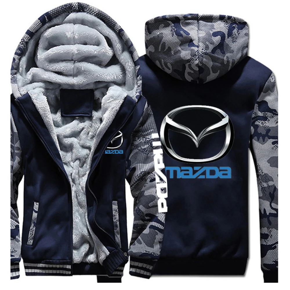 

2021New Mazda Logo Mens Sweatshirts Hooded Zipper Warm Sportswear Print Plus Velvet Thicken Unisex Outwear Sweatshirts For Men
