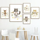 Настенная картина для детской комнаты с изображением оленя лисы кролика медведя животных, скандинавские постеры и принты для декора детской комнаты