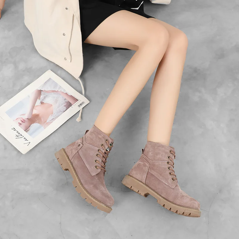 Женские замшевые ботинки на шнуровке коричневые или черные повседневные