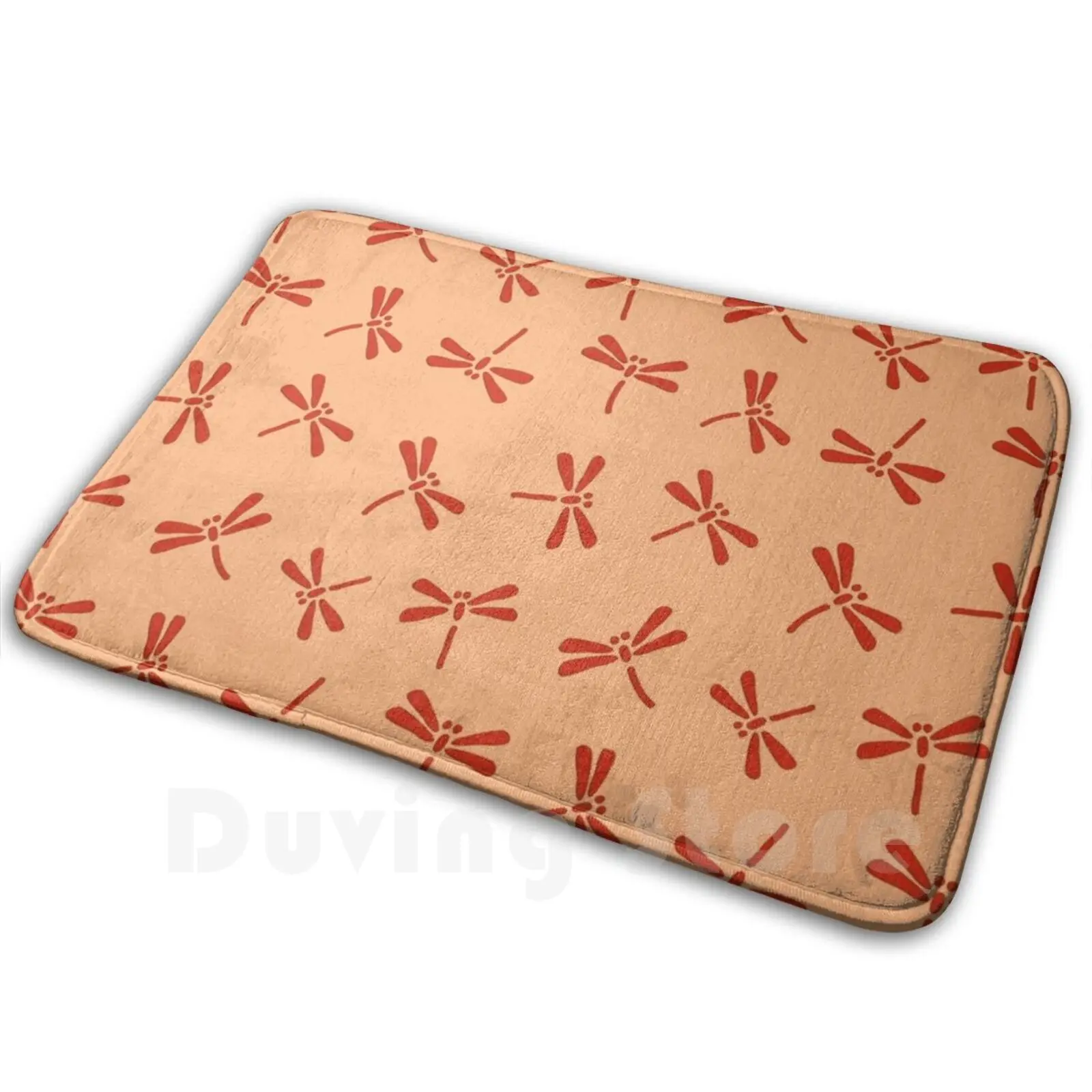 Японский коврик со стрекозой Мягкий Нескользящий Коврик оранжевого цвета с