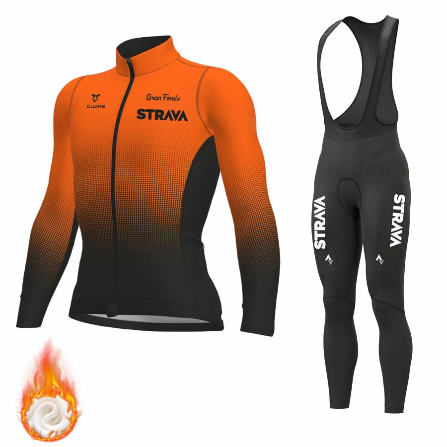 

STRAVA Winter New Cycling Jersey Set Ribble Weldtite team Long Sleeve Fleece MTB Road Bike Shirt Suit Cycling Maillot Culotte