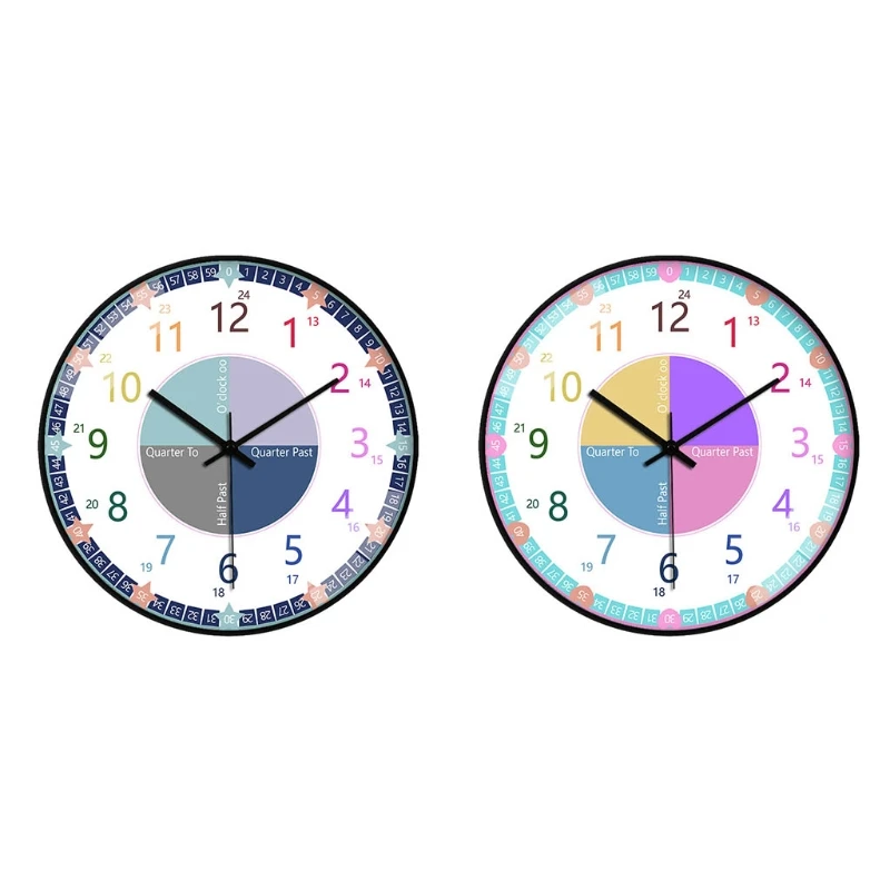 

Educational Wall Clock for Children Kid's Teaching Clock Learn to Tell Time 54DF